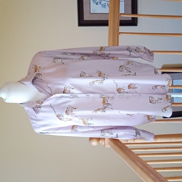 Zara button down animal leopard print long sleeves blouse top EUC - Picture 2 of 9